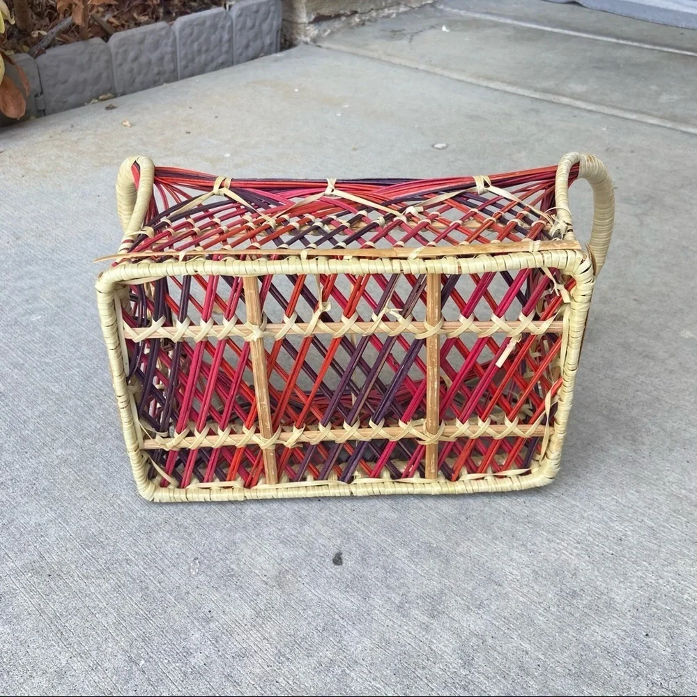 Colorful Small Rectangular Wicker Basket 12”x5.5”x3”